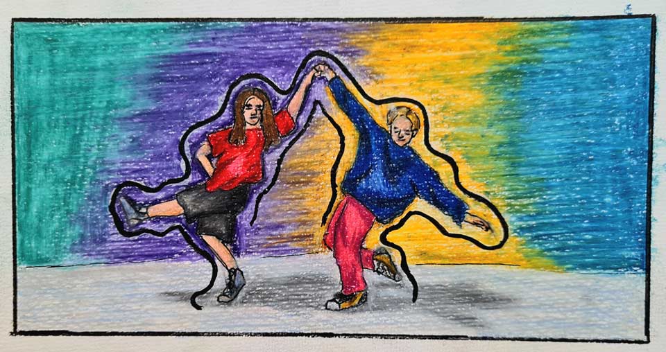 Zeichnung zweier tanzender Jugendlicher