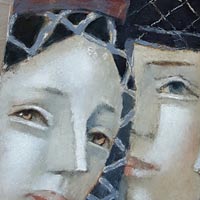 zwei gemalte Gesichter, Detail