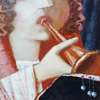 gemaltes Gesicht mit Tröte, Detail