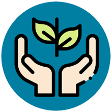 Logo: solidarische Gesellschaft: Hände schützen Pflanze