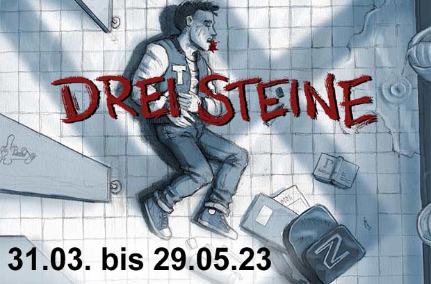 Graphic Novel-Szene: blutender Schüler am Boden eines Schulklos