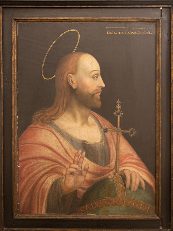 Gemälde eines in rote Gewänder gekleideten Mannes mit Heiligenschein, der seine Hand zum Schwur hebt