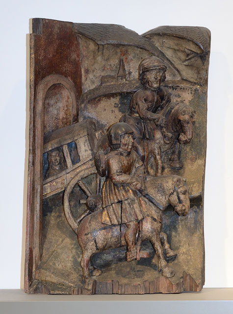 Relief aus einem Elisabeth-Altar, Motiv: Abfahrt aus der Heimat. Lüneburg, Johann Droste, 1512.