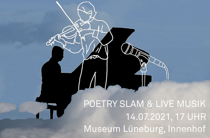 Grafik: Geige- und Klavierspieler in Wolken, groß