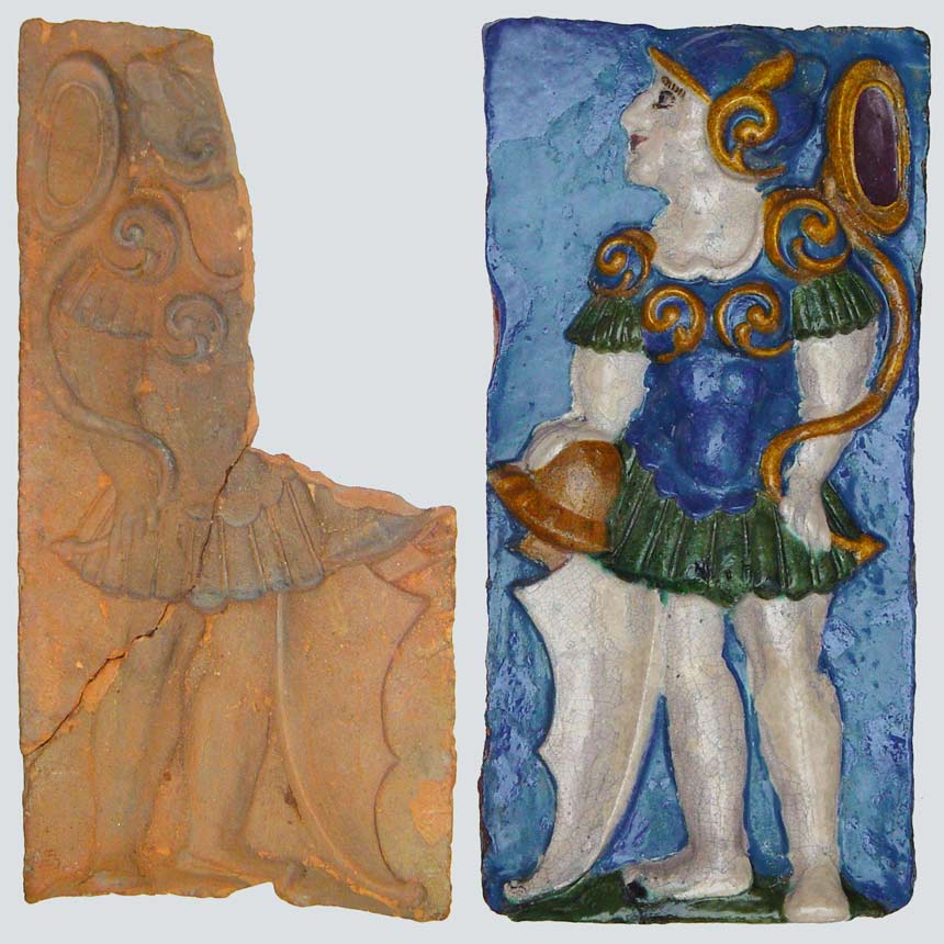 Tonmodel und Terrakottaplatte mit Darstellung eines Kriegers