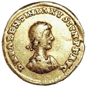 römische Goldmünze mit Kopf im Profil und Umschrift