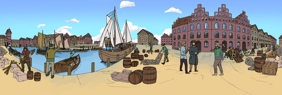Standbild aus VR-Projekt, Hafenbetrieb früher