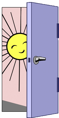 Grafik: Sonne lacht hinter geöffneter Tür